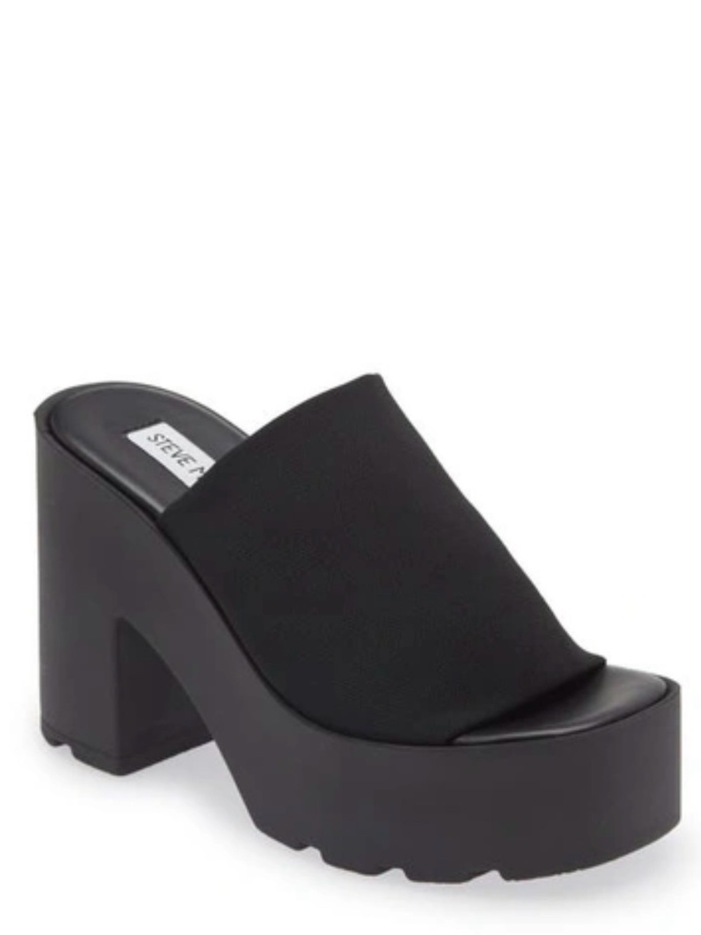 Steve Madden Black Platform Elastic Slide Mule with Block Heel